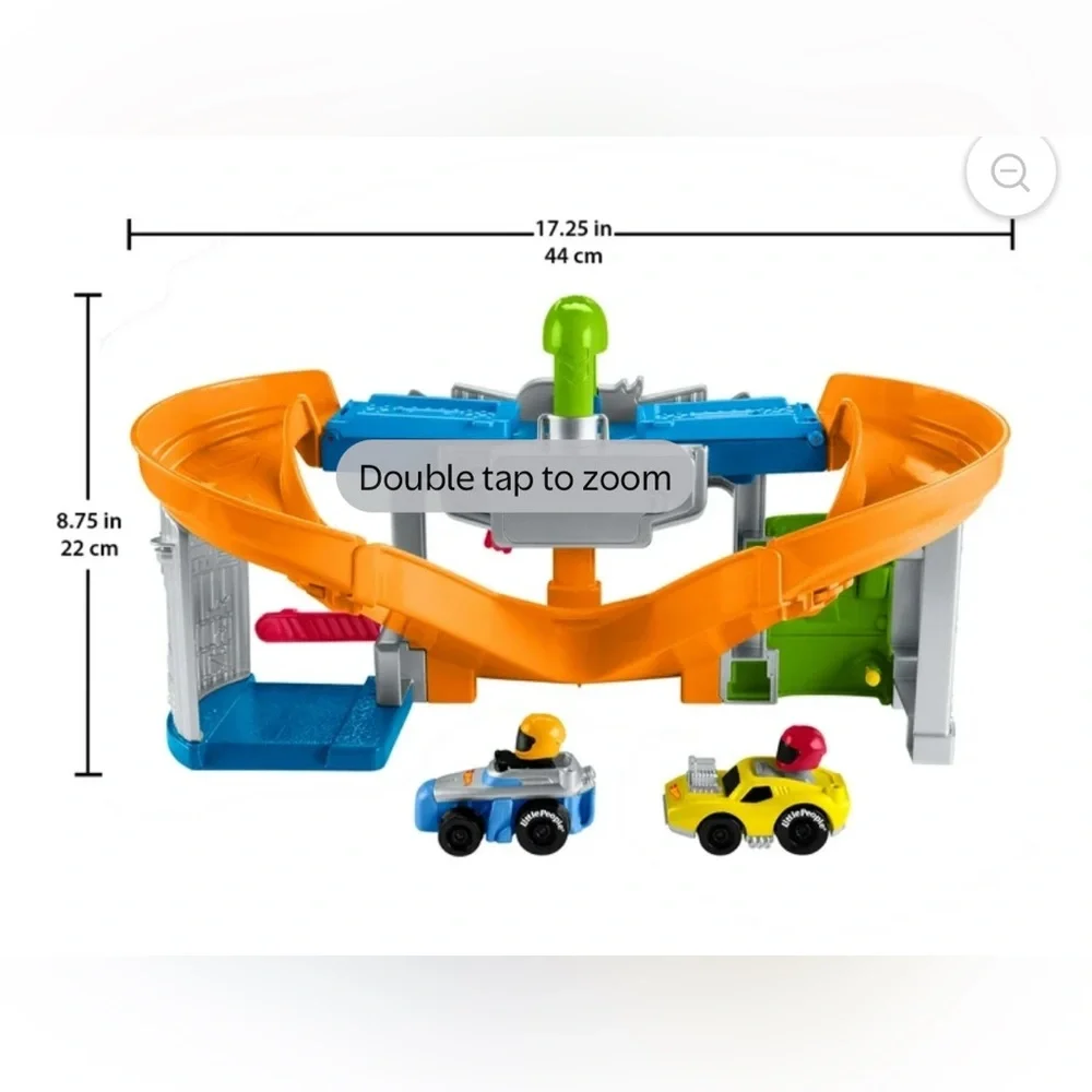 fisher price little people hot wheels racetrack play set with 2 cars